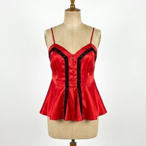 Vintage 90s Victorias Secret Gold Tag Red and Black Satin Lace Tank Top Feminine